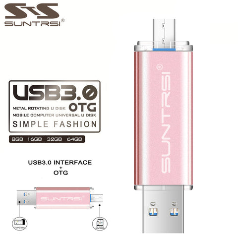 Suntrsi OTG Pen drive 32GB High Speed Metal USB Stick 64gb 16gb Pendrive USB 3.0 Flash Drive Customized Logo USB Flash Drive