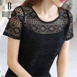 2017 Women Clothing Chiffon Blouse Lace Crochet Female Korean Shirts Ladies Blusas Tops Shirt White Blouses slim fit Tops