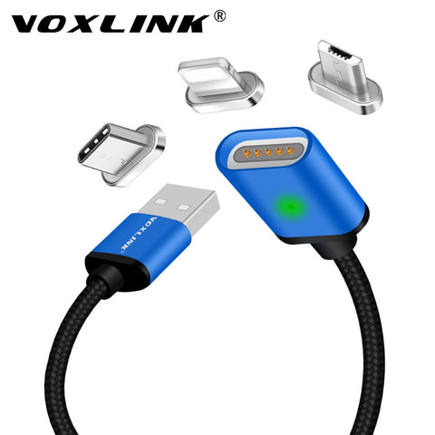 VOXLINK 1m Magnetic USB Cable For iPhone X 8 7 6 Plus 5s USB Type C & Micro Magnetic USB Charger Cable Adapter With LED Display