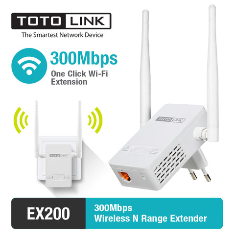 TOTOLINK EX200 300Mbps  Easy Setup Range Extender, Wireless WiFi Repeater with 2*4dBi External Antennas