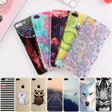 GerTong Painting TPU Phone Cover for iPhone 7 Case Cartoon Animal Flower Protective Shell for iPhone 7 6 6S 8 Plus X 5 5S SE 4 S