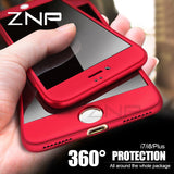 ZNP Luxury Hard 360 Full Cover Protection Case For iPhone 8 7 6 Plus 6s Phone Cases For iphone 6 6s 7 8 Case With Tempered Glass