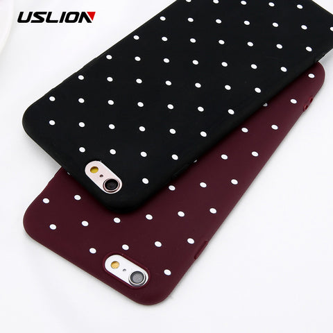 USLION Wine Red Ploka Dots Phone Case For iPhone 6 6s Plus Wave Point Back Cover Soft TPU Cases For iPhone X 8 6S 7 Plus 5 5S SE