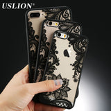 USLION Sexy Floral Phone Case For Apple iPhone 7 6 6s 5 5s SE Plus Lace Flower Hard PC+TPU Cases Back Cover For iPhone X 8 Plus