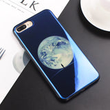 JAMULAR Electroplate Blue Light Soft Phone Cover for iPhone X 6 6s 7 8 Moon Planet Space Silicone Case for iPhone 6 6s 7 8 Plus