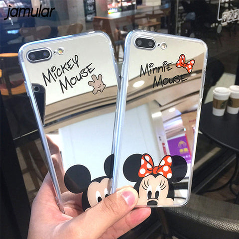 JAMULAR Cartoon Mickey Mouse Mirror Phone Cases for iPhone 6 6s Plus SE 5S Silicone Soft Back Cover for iPhone 7 8 Plus X Case