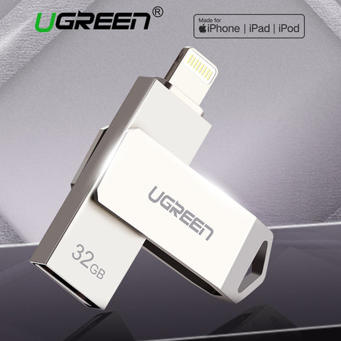 Ugreen USB Flash Drive 32GB 64GB For iPhone 8 7 Plus Lightning to Metal Pen Drive U Disk for MFi iOS10 memory stick 128GB