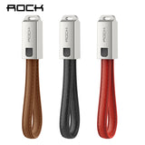 ROCK Original USB Cable Mini Keychain Metal Leather Wire Sync Data Charger For iPhone X 8 6 7 6s plus 5 iPad Mobile Phone Cables