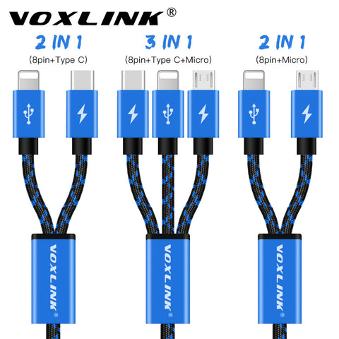 VOXLINK USB Charging Cable 1.2M Mulit 3 IN 1 2 IN 1 USB Charging Data Cable For iPhone x 8 8plus 7plus Samsung HTC Xiaomi Huawei