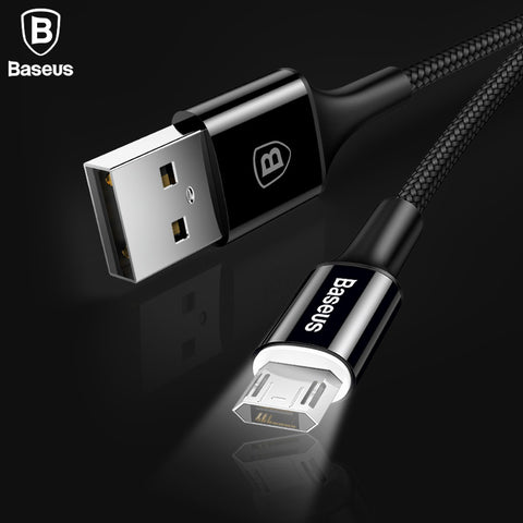 Baseus Micro USB Cable LED Lighting USB Charger Cable For Samsung S7 Xiaomi Redmi 4X Note 4 Phone Data Reversible Charging Cable