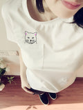 2018 Summer T-shirt Women Casual Lady Top Tees fashio Tshirt Female Brand Clothing T Shirt Printed Pocket Cat Top Cute Tee S-4XL