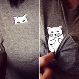 2018 Summer T-shirt Women Casual Lady Top Tees fashio Tshirt Female Brand Clothing T Shirt Printed Pocket Cat Top Cute Tee S-4XL