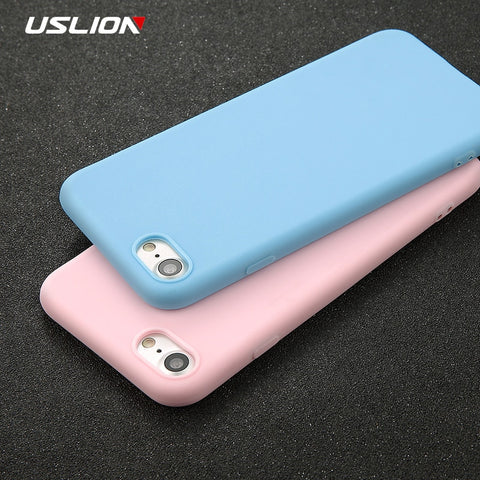 USLION Phone Case For iPhone 7 6 6s 8 X Plus 5 5s SE XR XS Max Simple Solid Color Ultrathin Soft TPU Case Candy Color Back Cover